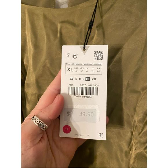 Zara NWT khaki geeen long-sleeve cropped shirt blouse size XL - Picture 5 of 8